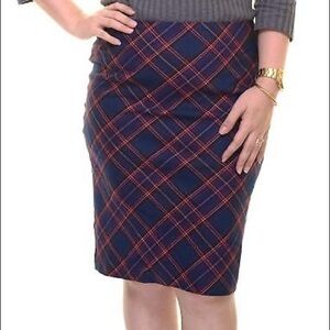 Trina Turk Navy Blue Autumn Tartan Plaid Pencil Skirt Size 6 Preppy